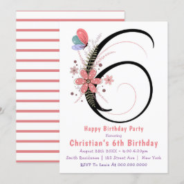 Mariposa floral 6ª invitación de cumpleaños