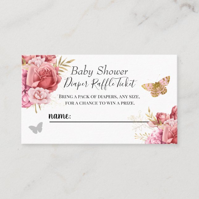 Mariposa floral Baby Shower Diaper Raffle Ticket (Anverso)