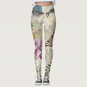 Mariposa floral Legging de los pájaros del