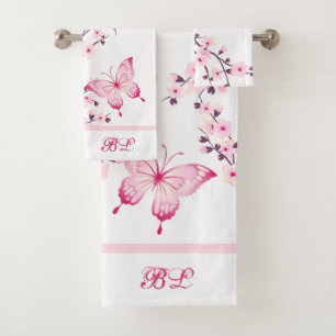 Mariposa floral Monograma blanco de rosa caliente