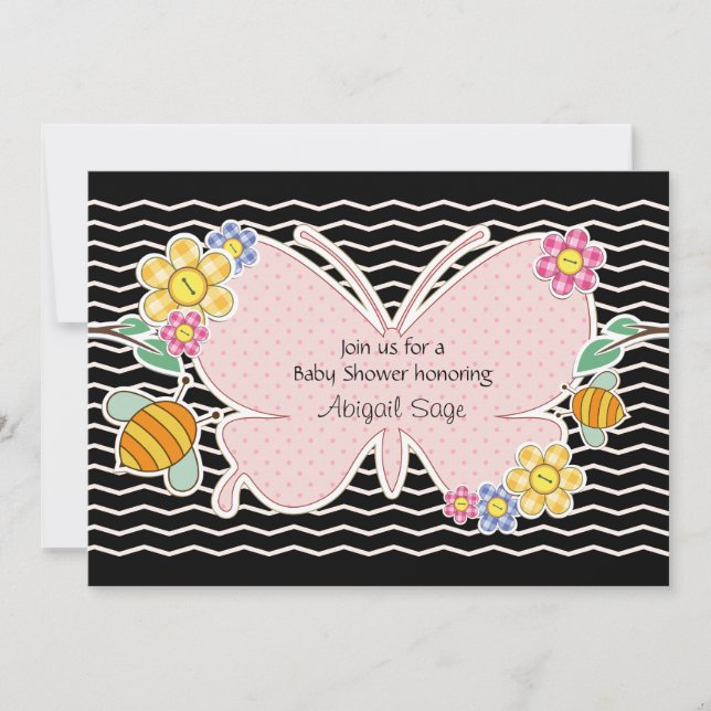 Mariposa, flores y abejas Invitación a Baby Shower (Anverso)