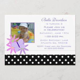 Mariposa, flores y polka Dot Party Invitación