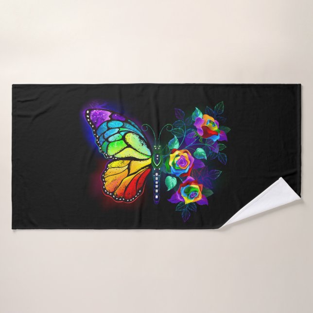 Mariposa florida arcoiris (Toalla de baño)