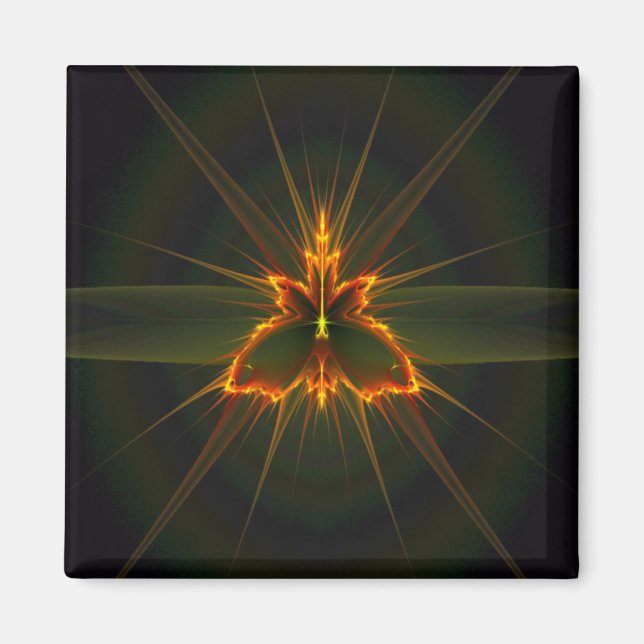 Mariposa fractal en imán de fondo negro (Frente)