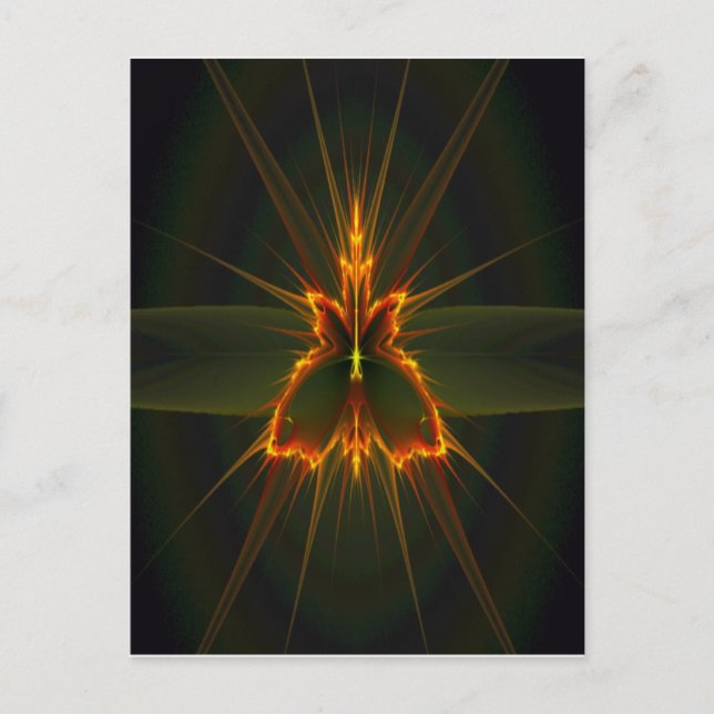 Mariposa fractal en postal de fondo negro (Anverso)