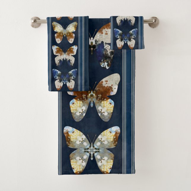 Mariposa, franjas verticales, azul marino, beige (In situ)