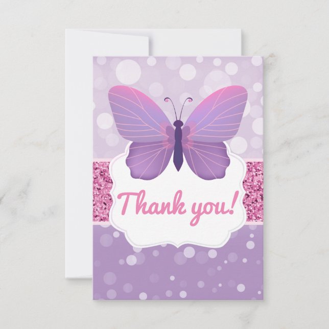 Mariposa Gracias Tarjeta Boho Pink Purpurina (Anverso)
