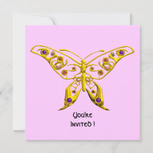 MARIPOSA HIPER DORADA, INVITACIÓN DE BODAS ROSA DE