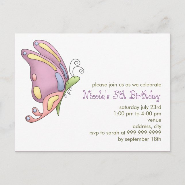 Mariposa ・ Invitación de cumpleaños (Anverso)