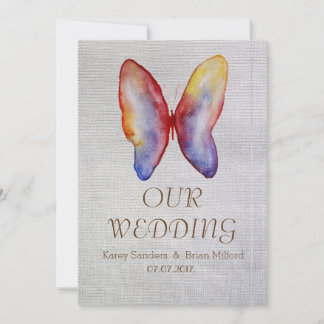 Mariposa, invitación de matrimonio de tela rústica