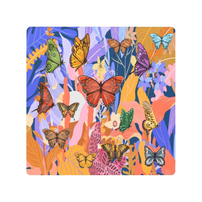Mariposa Jardín arte mural Metalizado (Anverso)