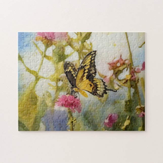 Mariposa Jardín Flores Rompecabezas de arte (Horizontal)