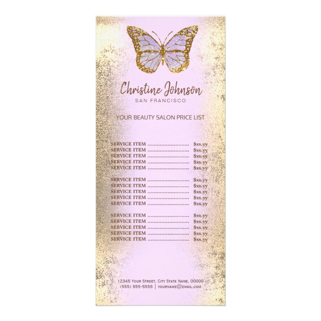 mariposa lavanda en tarjeta de rack de Relieve met (Frente)