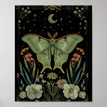 Mariposa Luna Arte Acuarela Gótico
