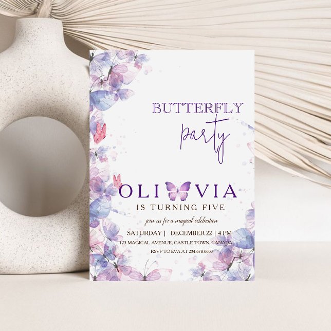 Mariposa mágica púrpura quinta invitación de cumpl (Subido por el creador)