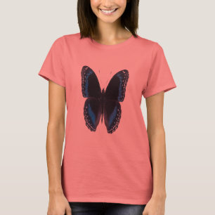 mariposa Metálico-azul-en-negra, camiseta del