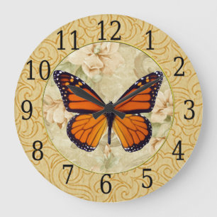 Mariposa Monarca En El Reloj De Flores