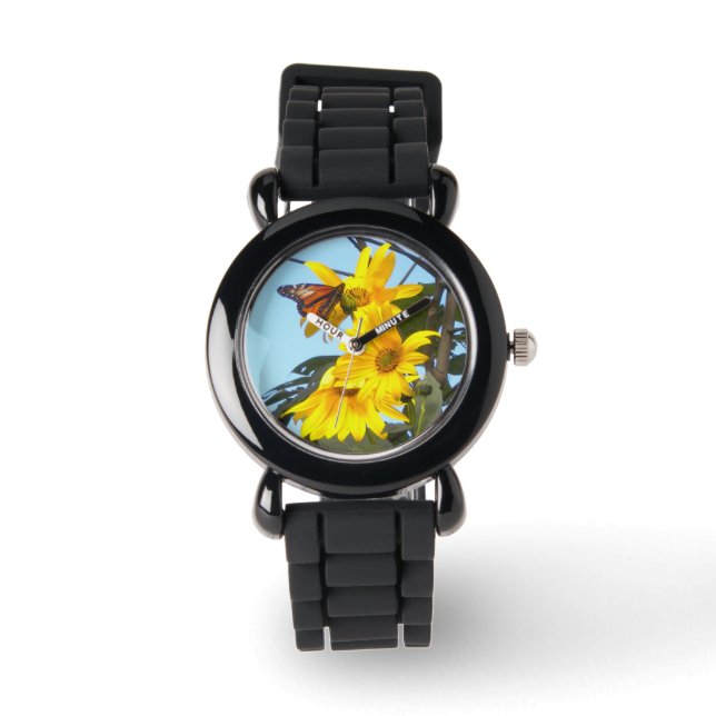 Mariposa monarca en relojes de girasoles (Anverso)