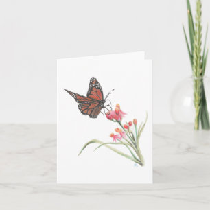 Mariposa monarca en una tarjeta de notas de flores