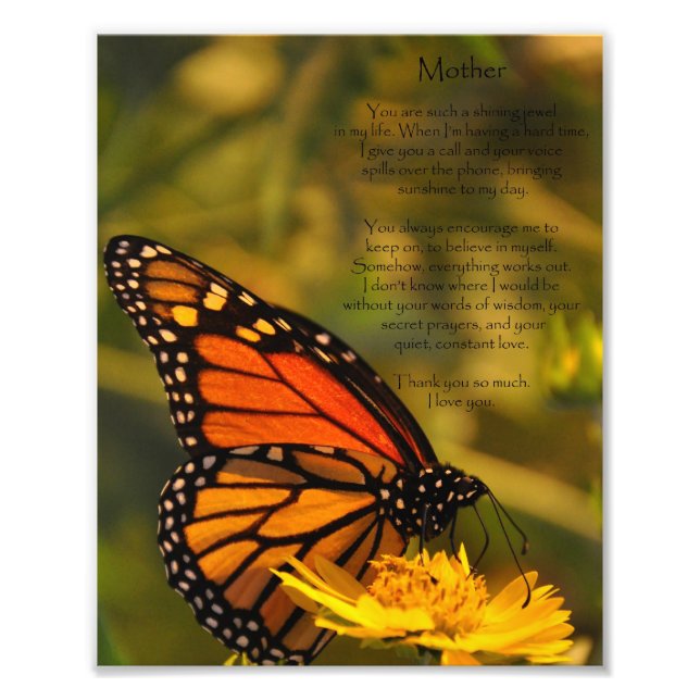 Mariposa monarca Impresión fotográfica "Gracias ma (Frente)