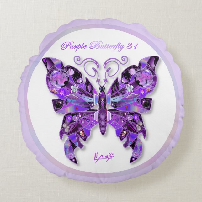 Mariposa morada 31 Almohada redonda (Anverso)