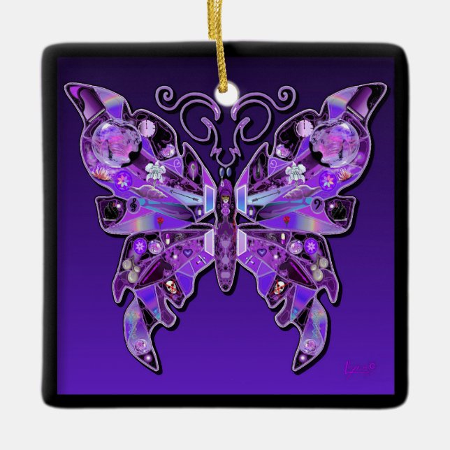 Mariposa morada 31 Ornamento cerámico (Anverso)