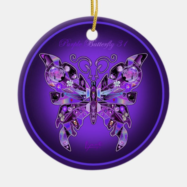 Mariposa morada 31 Ornamento cerámico (Frente)