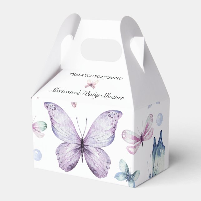 Mariposa morada Baby Shower caja de favores para b (Front Side)