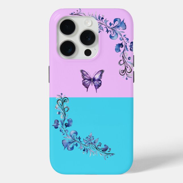 Mariposa morada de moda en Funda para iPhone 15 Pa (Reverso )