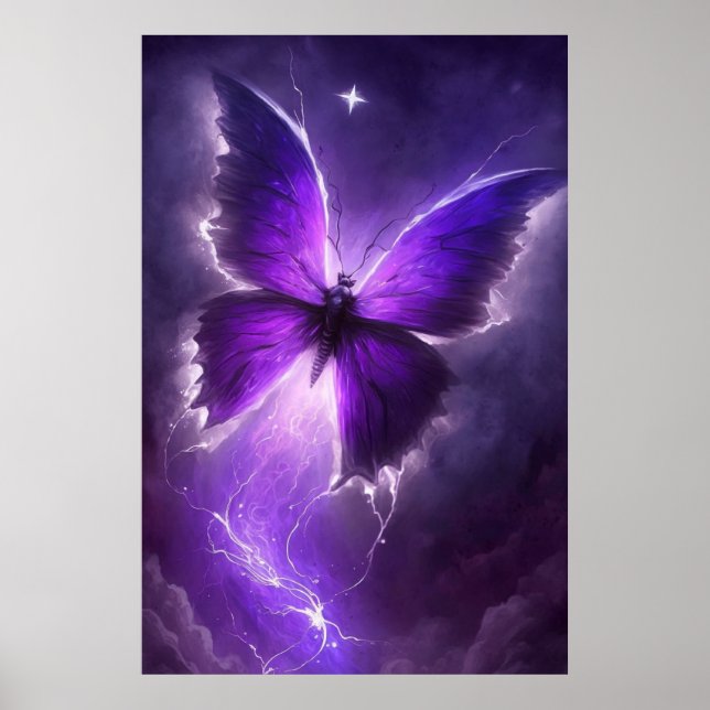 Mariposa morada en arte de pared de rayos (Frente)