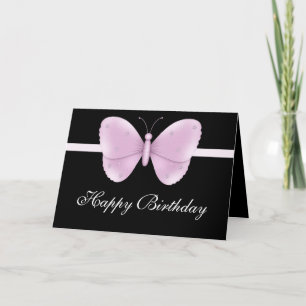 Mariposa morada en tarjeta de cumpleaños feliz par
