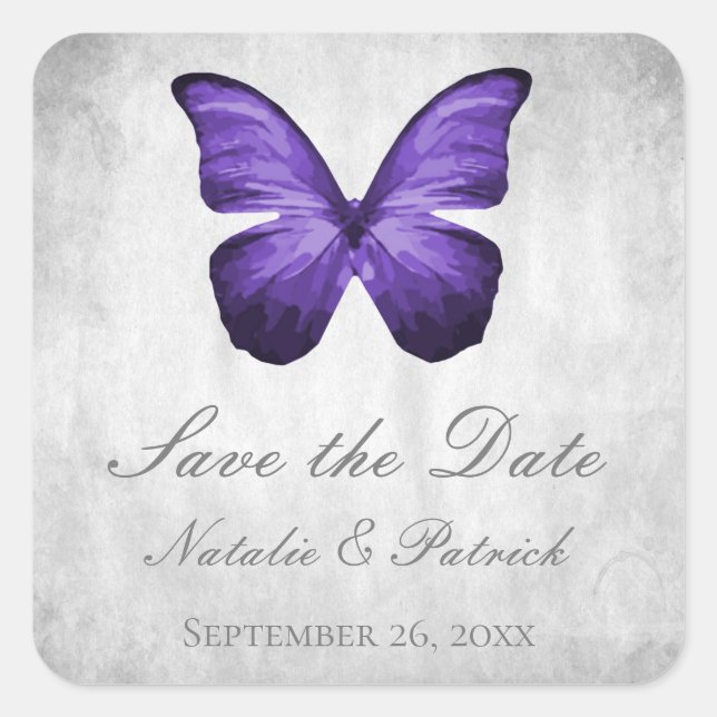 Mariposa morada salva a los Pegatinas de fecha (Anverso)