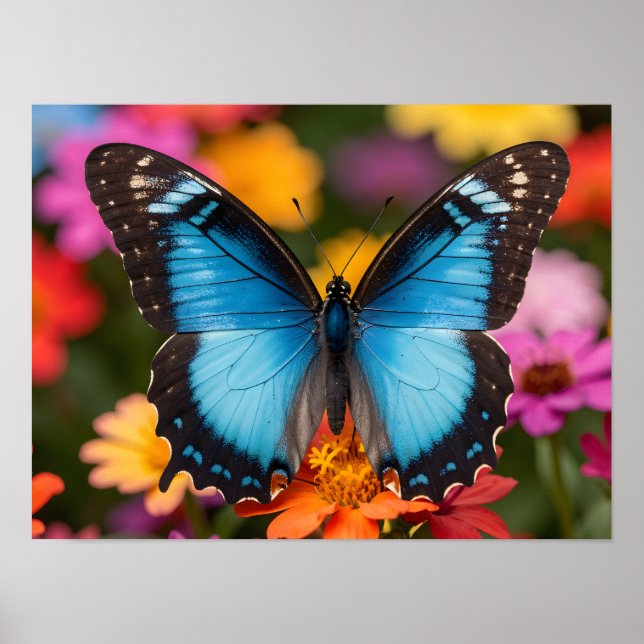 Mariposa Morpho Azul Arte Fotográfico Floral Botán (Frente)