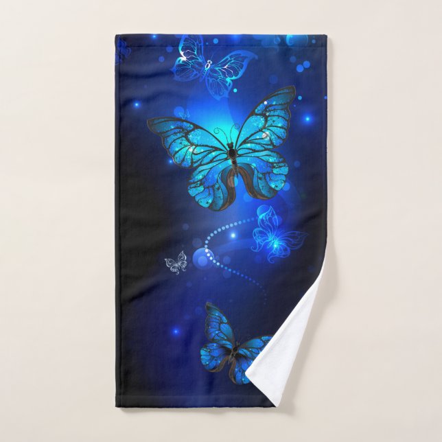 Mariposa Morpho en fondo oscuro (Toalla de mano)
