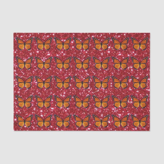 Mariposa naranja En Papel Tejido Purpurina Rojo (Anverso)