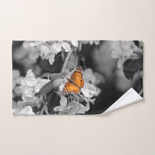 Mariposa naranja En Toalla De Mano De Flor (Toalla de mano)