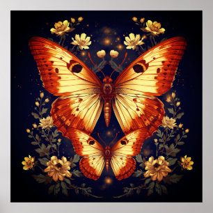 Mariposa negra y estampa de arte floral – Semibril
