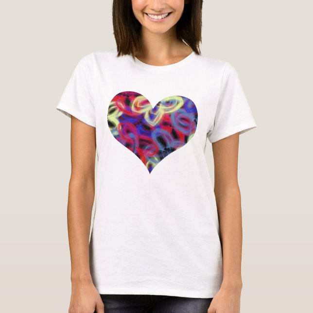 Mariposa Neon Abstract Forma de corazón Camiseta (Anverso)