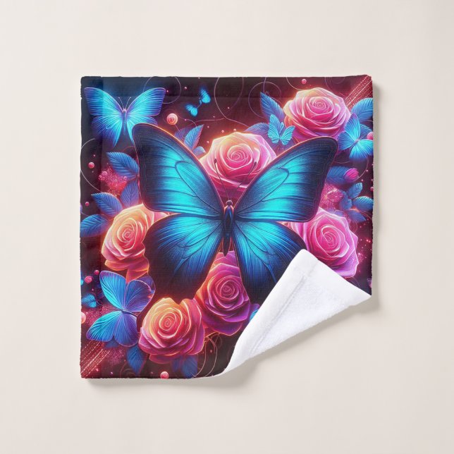 Mariposa Neon y Rosas (Toallita)