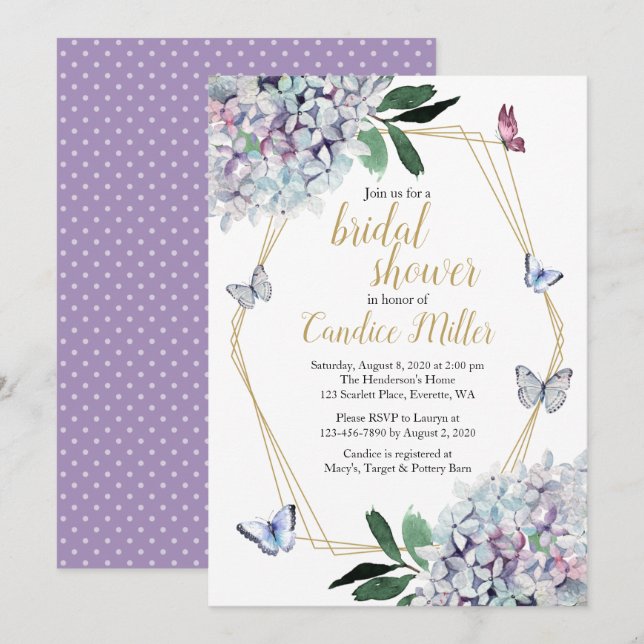 mariposa novia ducha invitación lavanda púrpura (Anverso / Reverso)