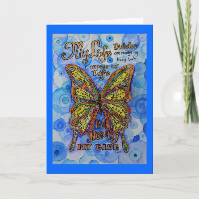 Mariposa para diabetes con tarjeta de felicitación (Anverso)