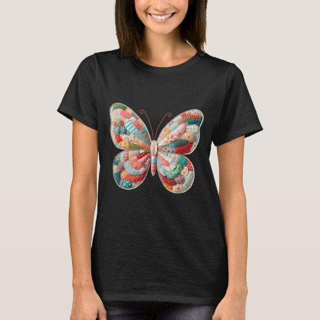 Mariposa Patchwork, Camiseta Divertida Retro Marip (Anverso)