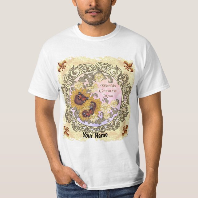 Mariposa personalizado girasol camiseta de mamá (Anverso)