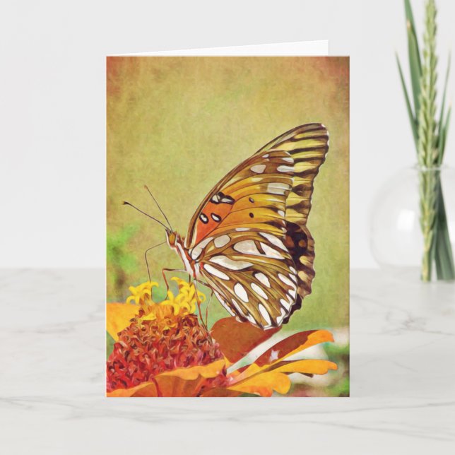 Mariposa pintada en la tarjeta de arte Zinnia (Anverso)