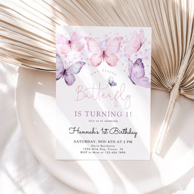 Mariposa Primer Chica de invitación de cumpleaños (Subido por el creador)