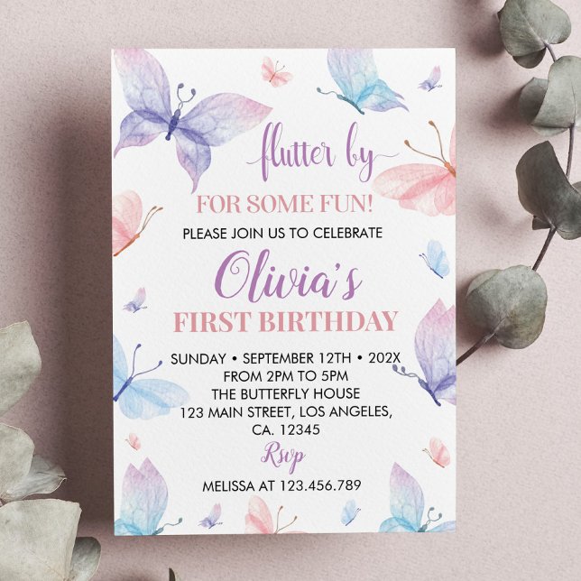Mariposa Primer cumpleaños Invitación Chica Whimsi (Subido por el creador)