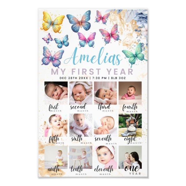 Mariposa Primer Poster de foto de cumpleaños (Frente)