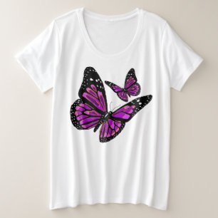 Mariposa púrpura Tee de tamaño superior para mujer