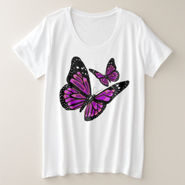 Mariposa púrpura Tee de tamaño superior para mujer (Anverso del diseño)