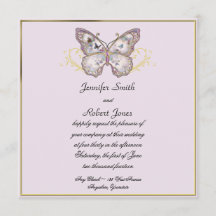 Mariposa purpurina en la invitación a la boda de L